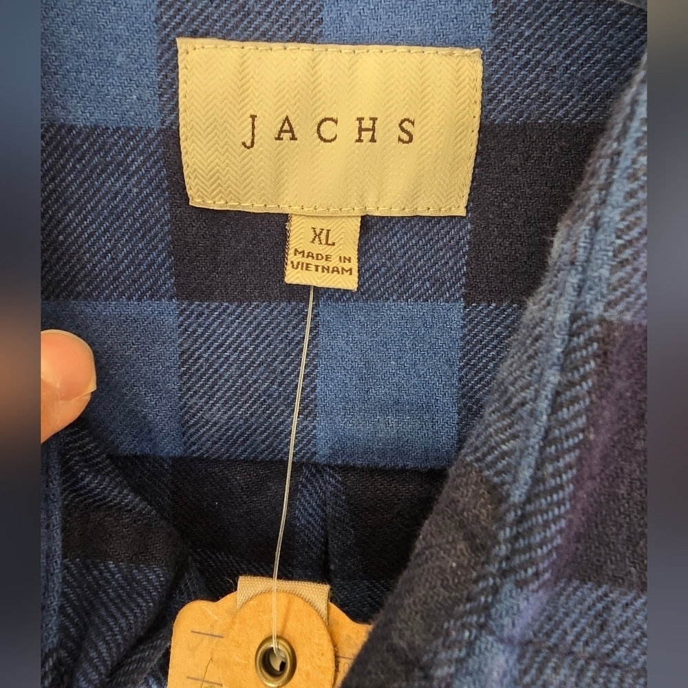 Jachs Men's Navy/Blue Long Sleeve Checkered Flannel Button Down Shirt - Picture 7 of 11
